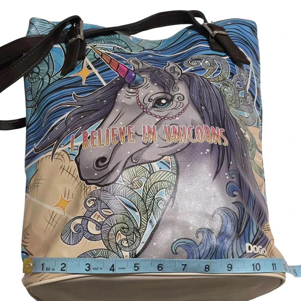 DOGO I Believe in Unicorns Tote Bag Womens Large Multicolor Vegan Leather Art